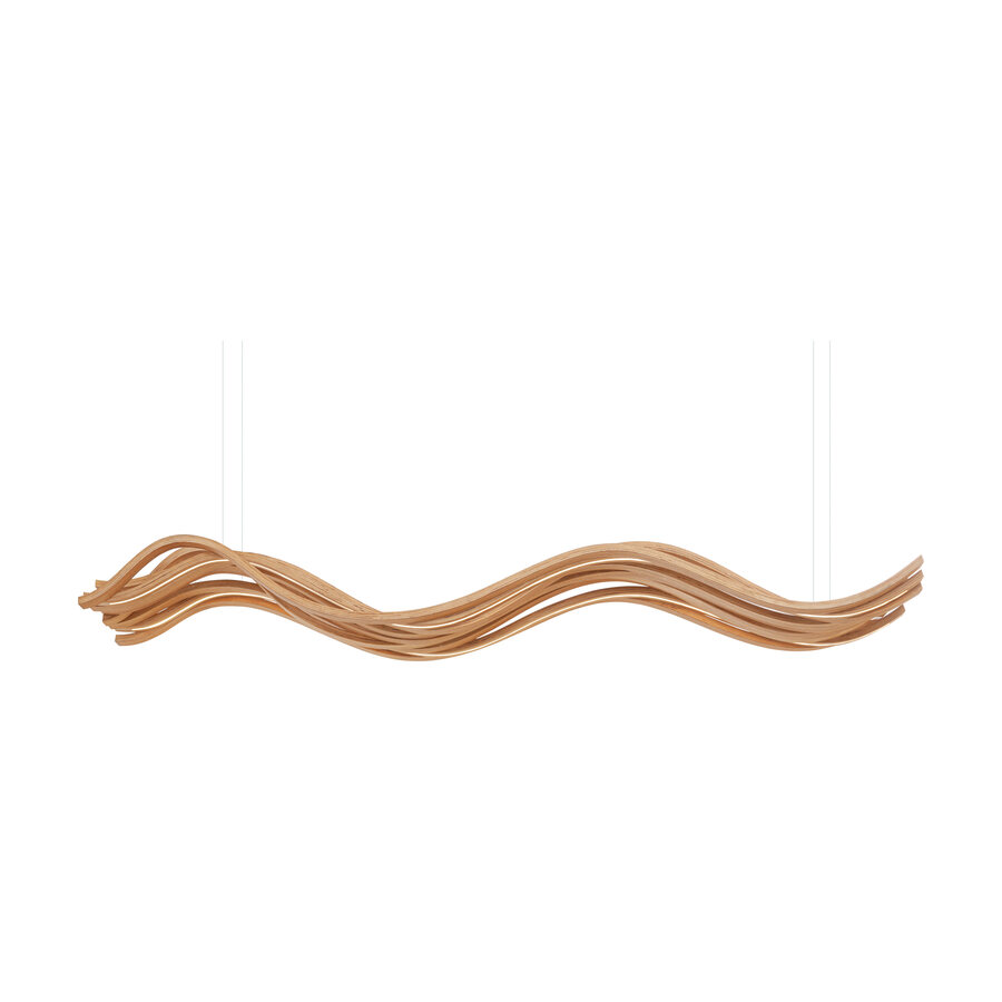 Flow — hand-finished timber wave linear pendant, designed and manufactured by Streamlight for DARK